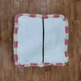MyTindy Moroccan Berber Square White & Pink Checkered Pouf Ottoman, view 5