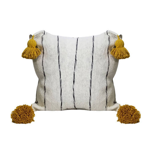 MyTindy Moroccan Black and White Pillow with Yellow Pompoms