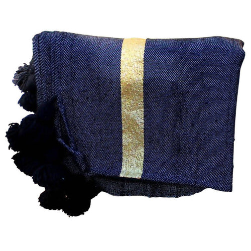 MyTindy Moroccan Black Plaid with Gold Sabra & Pompoms