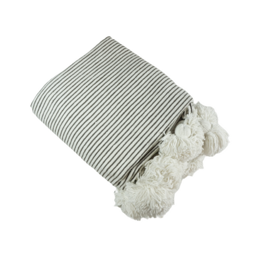 MyTindy Moroccan Blanket With Fine White And Brown Stripes