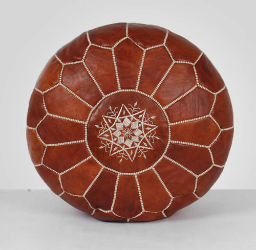 MyTindy Moroccan Brown Leather Pouf