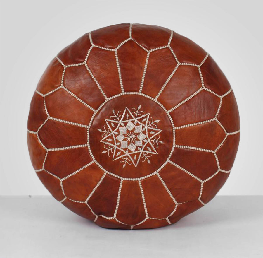 MyTindy Moroccan Brown Leather Pouf