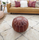 MyTindy Moroccan Brown Leather Pouf, view 2