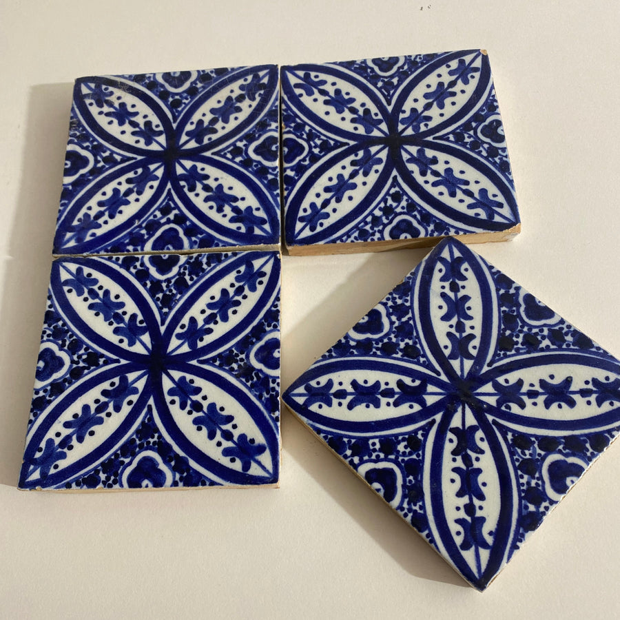 MyTindy Moroccan Ceramic tiles Hand painted floral tiles 4"x4" 100% Handmade for Bathroom Remodeling and kitchen Projects works wall and ground