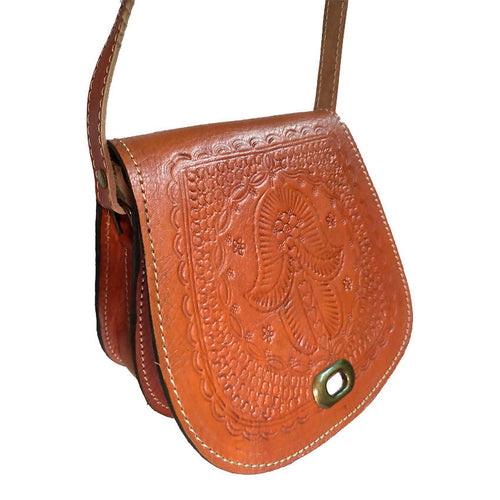 MyTindy Moroccan Cross Body Leather Bag with Hamsa Engraving