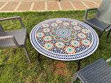 MyTindy Moroccan dining table round made from mosaic and tiles 100% Handcrafted It for outdoor and indoor, Mosaic table works for beach house too, view 3