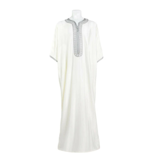 MyTindy Moroccan Gandoura Jellaba White and grey for Men
