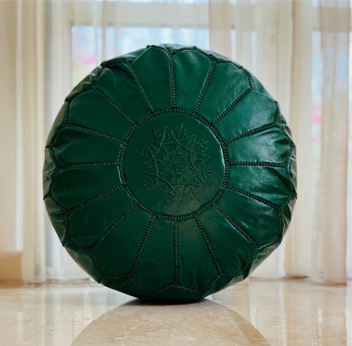 MyTindy Moroccan Green Leather Pouf