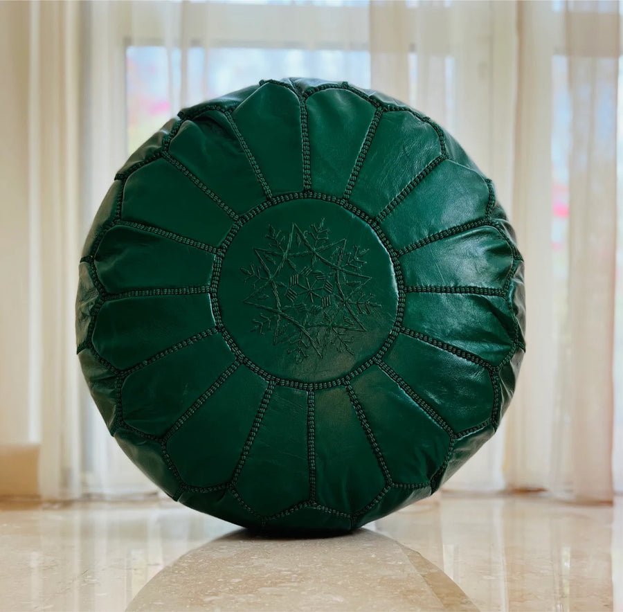 MyTindy Moroccan Green Leather Pouf