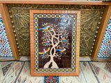 MyTindy Moroccan Black mosaic wall hanging with wooden frame, small mosaic pieces birds on a tree, wall mosaic decor mosaic art , tiles clay wall art, view 2