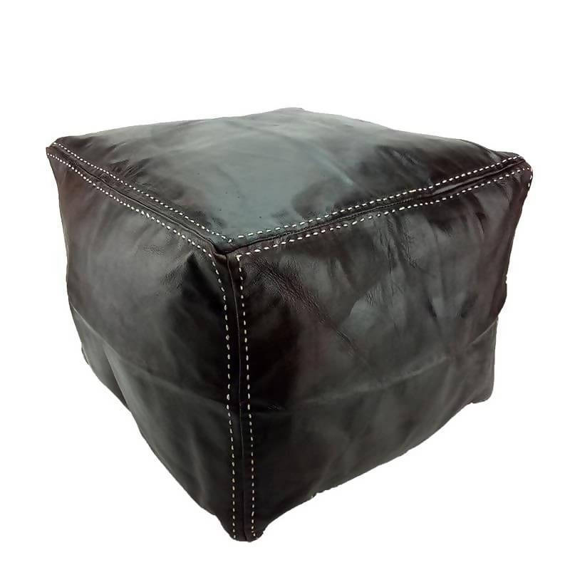 MyTindy Moroccan Leather Ottoman Square Footstool , Black
