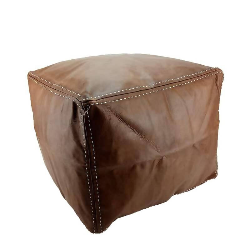 MyTindy Moroccan Leather Ottoman Square Footstool , Brown