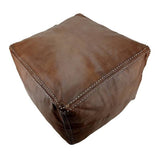 MyTindy Moroccan Leather Ottoman Square Footstool , Brown, view 2