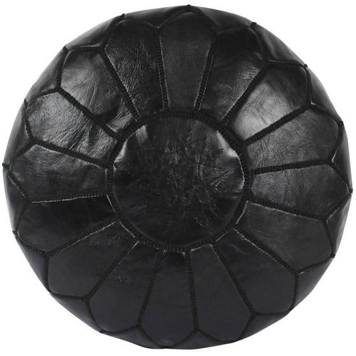 MyTindy Moroccan Leather Pouf Black in Black