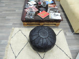 MyTindy Moroccan Leather Pouf Black in Black, view 2