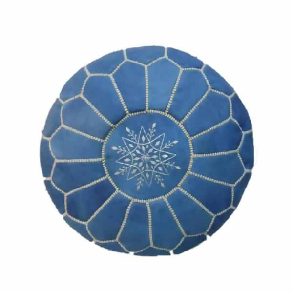 MyTindy Moroccan Leather Pouf Blue Sky
