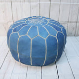 MyTindy Moroccan Leather Pouf Blue Sky, view 2