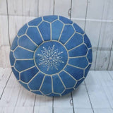 MyTindy Moroccan Leather Pouf Blue Sky, view 3
