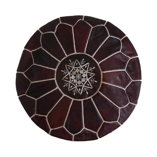 MyTindy Moroccan Leather Pouf Dark Brown