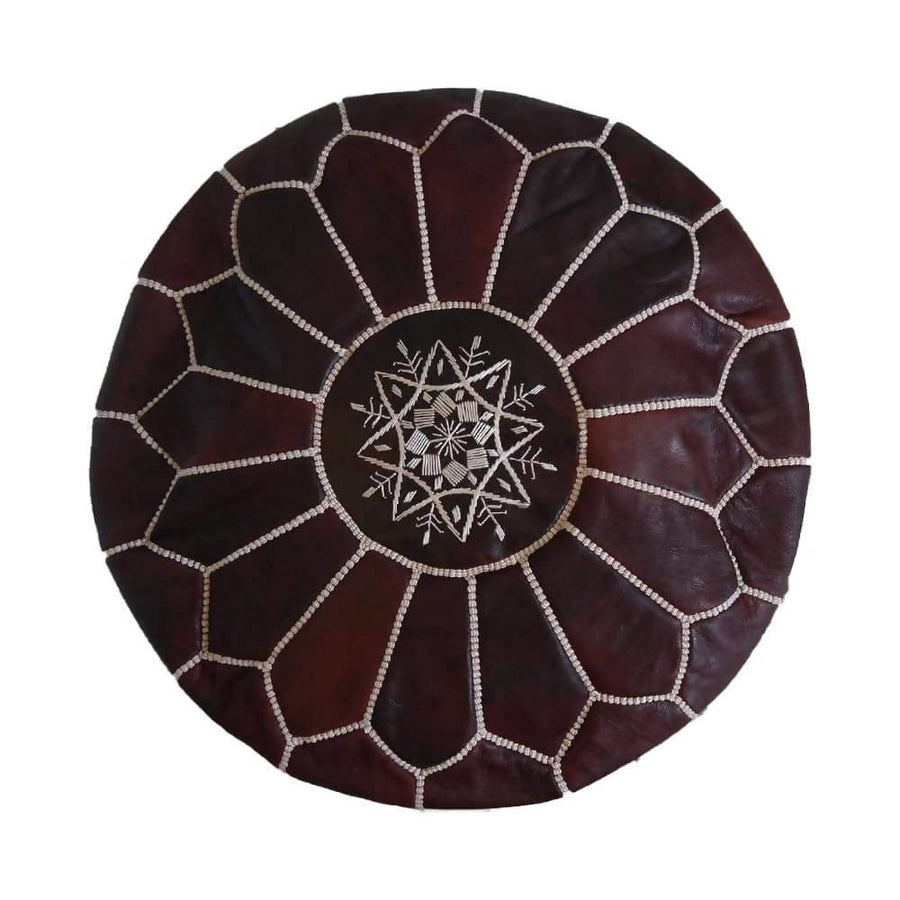 MyTindy Moroccan Leather Pouf Dark Brown