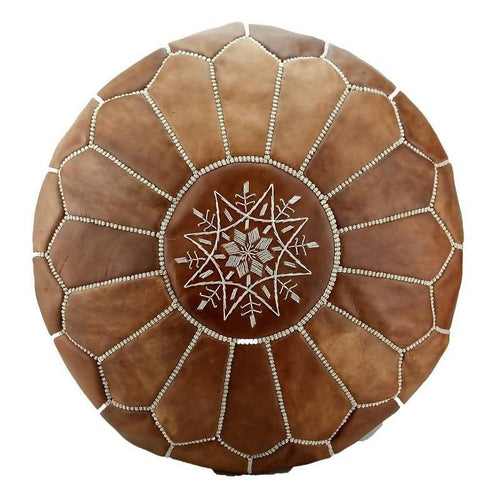 MyTindy Moroccan Leather Pouf Natural Tan