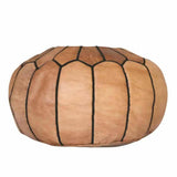 MyTindy Moroccan leather Pouf , Natural With Black Stitchin, view 2