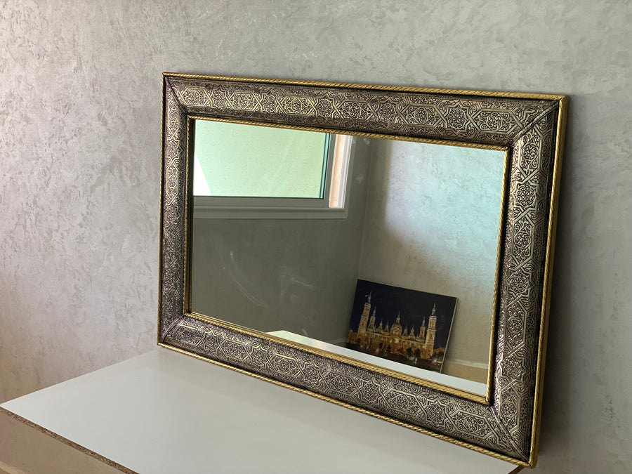 MyTindy Moroccan Mirror - wall mirror - large mirror silver and Gold color - handmade mirror - engraved Brass - free worldwide shipping