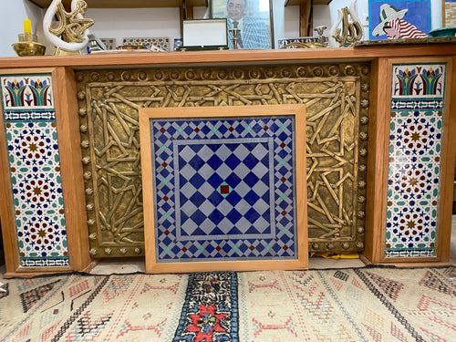 MyTindy Moroccan mosaic in Alhambra palace mosaic wall hanging with wooden frame , wall decor mosaic art, tiles clay wall art . Alhambra