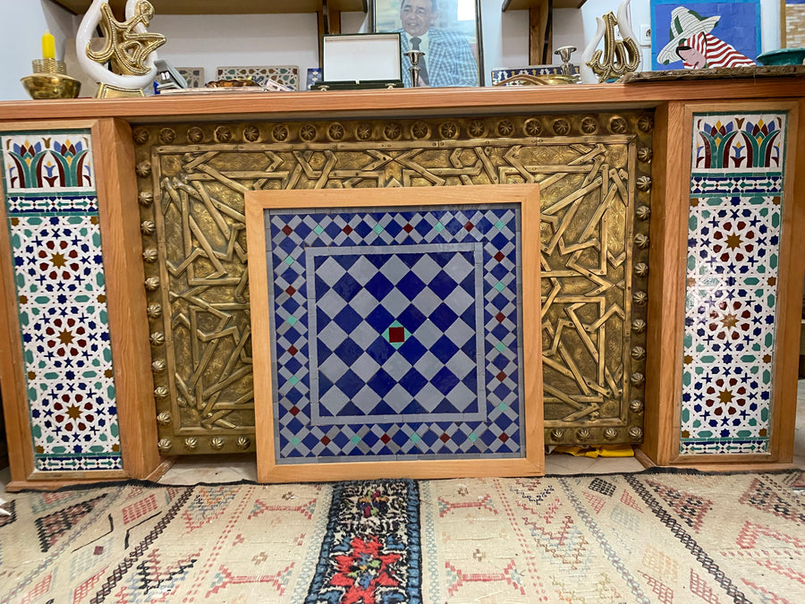 MyTindy Moroccan mosaic in Alhambra palace mosaic wall hanging with wooden frame , wall decor mosaic art, tiles clay wall art . Alhambra