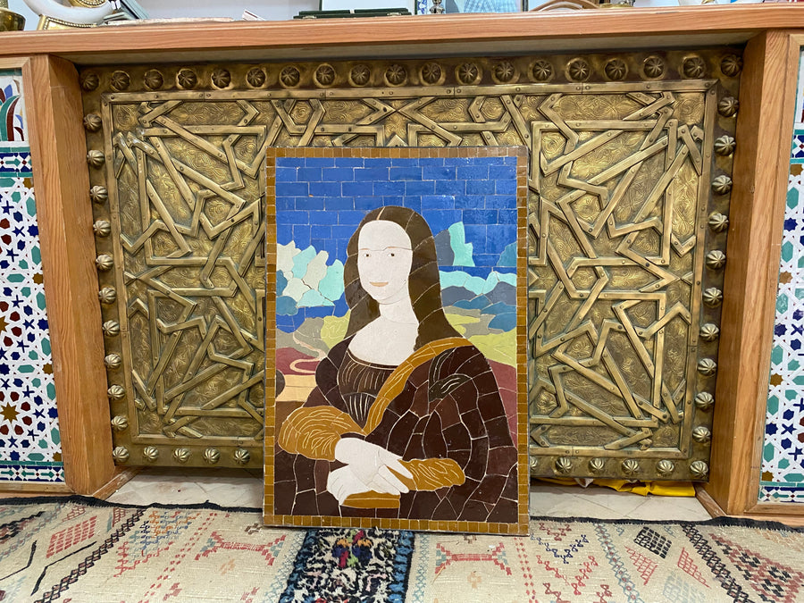 MyTindy Moroccan mosaic wall hanging with Metal frame, small mosaic pieces Mona Lisa art work , wall mosaic decor mosaic art , tiles clay wall art