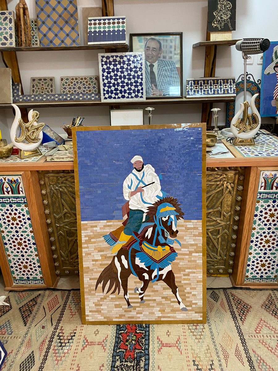 MyTindy Moroccan mosaic wall hanging with wooden frame, small mosaic pieces horse Fantasia , wall mosaic decor mosaic art , tiles clay wall art