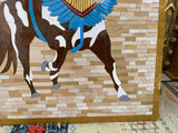MyTindy Moroccan mosaic wall hanging with wooden frame, small mosaic pieces horse Fantasia , wall mosaic decor mosaic art , tiles clay wall art, view 4