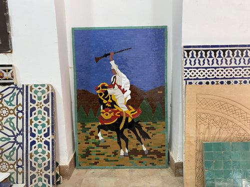 MyTindy Moroccan mosaic wall hanging with wooden frame, small mosaic pieces horse Fantasia , wall mosaic decor mosaic art , tiles clay wall art