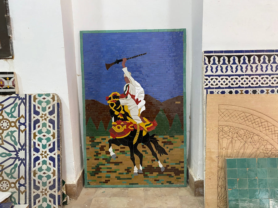 MyTindy Moroccan mosaic wall hanging with wooden frame, small mosaic pieces horse Fantasia , wall mosaic decor mosaic art , tiles clay wall art