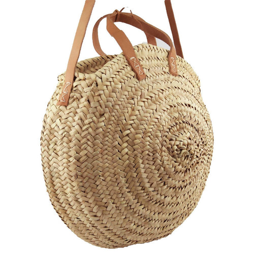 MyTindy Moroccan Round Straw Bag With Double Leather Handle