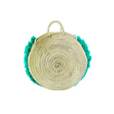 MyTindy Moroccan Round Wicker Tote Bag with Green Fringes, view 3