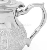 MyTindy Moroccan Serving TeaPot Handmade Of Brass Silver Plated Hand Carved In Fes Morocco (8 Oz without Legs), view 3