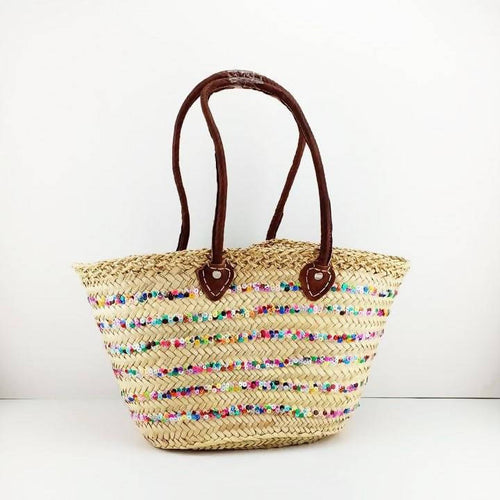 MyTindy Moroccan Straw Bag Covered With Multicolored Sequins