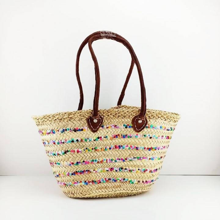 MyTindy Moroccan Straw Bag Covered With Multicolored Sequins