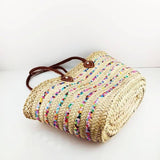 MyTindy Moroccan Straw Bag Covered With Multicolored Sequins, view 2