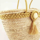 MyTindy Moroccan Straw Bag Tote Basket with Gold Pompom, view 2