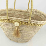 MyTindy Moroccan Straw Bag Tote Basket with Gold Pompom, view 3