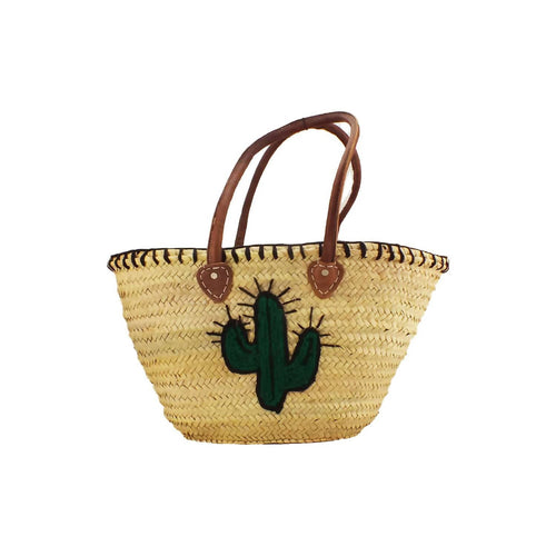 MyTindy Moroccan Straw Beach Bag Basket with Cactus