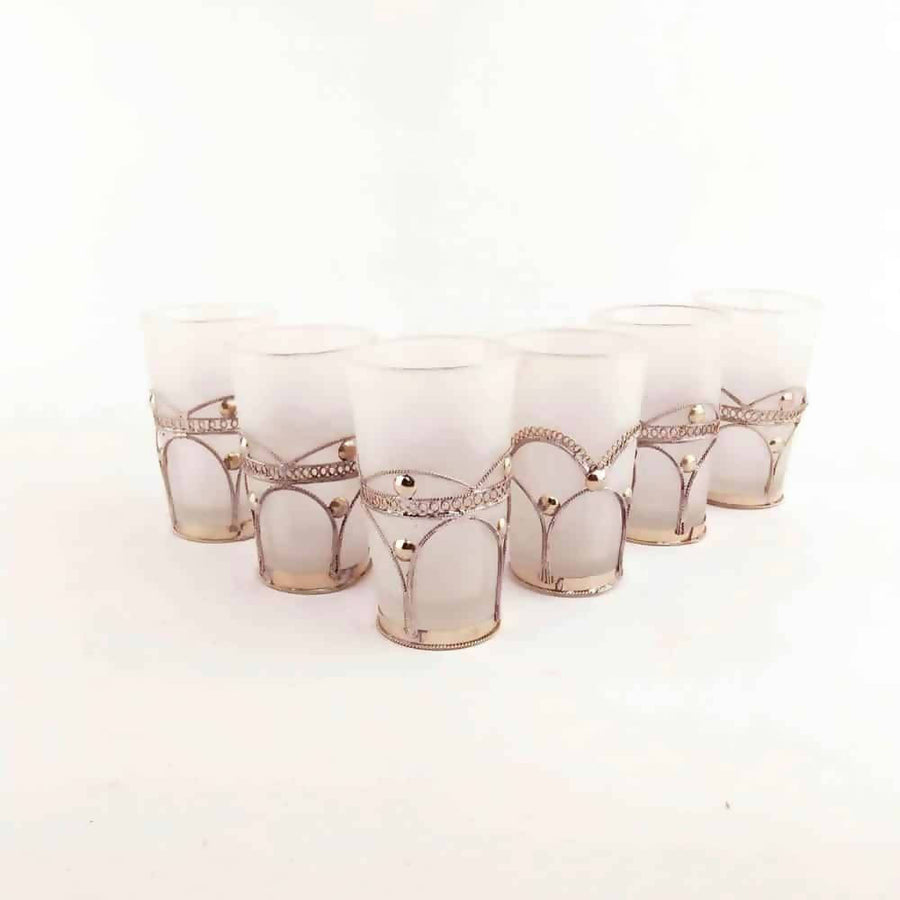 MyTindy Moroccan Tea Glasses With Metal Holders White, Set Of 6