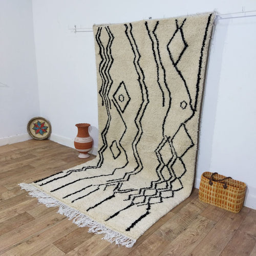MyTindy Moroccan Vintage Rug 4x9 Ft, Morocco Rug, Moroccan Carpet, Handmade Rug, Oriental Carpet, Beni Ourain Carpet, Moroccan Vintage 4x9ft
