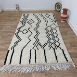 MyTindy Moroccan Vintage Rug 4x9 Ft, Morocco Rug, Moroccan Carpet, Handmade Rug, Oriental Carpet, Beni Ourain Carpet, Moroccan Vintage 4x9ft, view 3