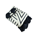 MyTindy Moroccan White Blanket With Dark Blue Stripes, view 2