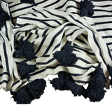 MyTindy Moroccan White Blanket With Dark Blue Stripes, view 4