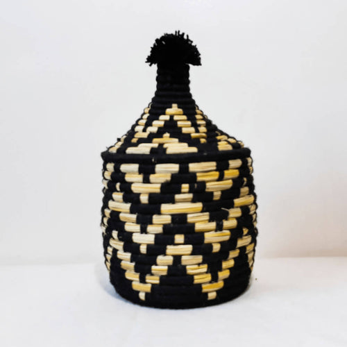 MyTindy Moroccan Wool Pot, Black and Reed
