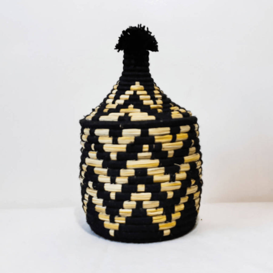 MyTindy Moroccan Wool Pot, Black and Reed
